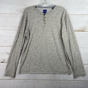 Essex Crossing Henley Shirt Men M Tan Heather Super Soft Stretch Long Sleeve